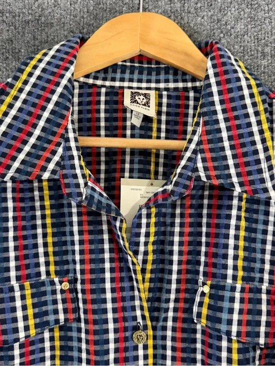 Anne Klein Womens Textured Multicolor Striped Button Up Top 3/4 Sleeve Size 1X - Picture 6 of 10